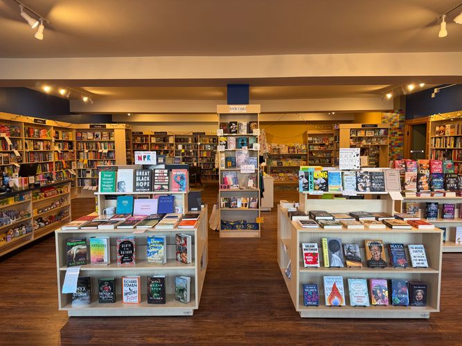 The front display at Courageous Books highlighting Black History Month and books featured on NPR.