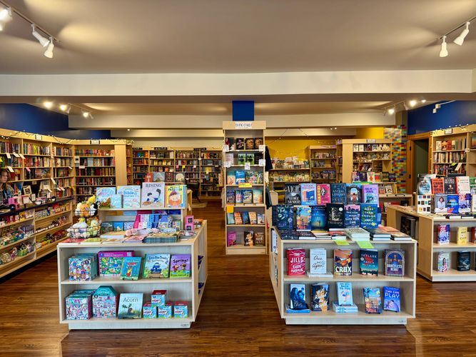 The front display at Courageous Books highlighting new releases and a spring display.