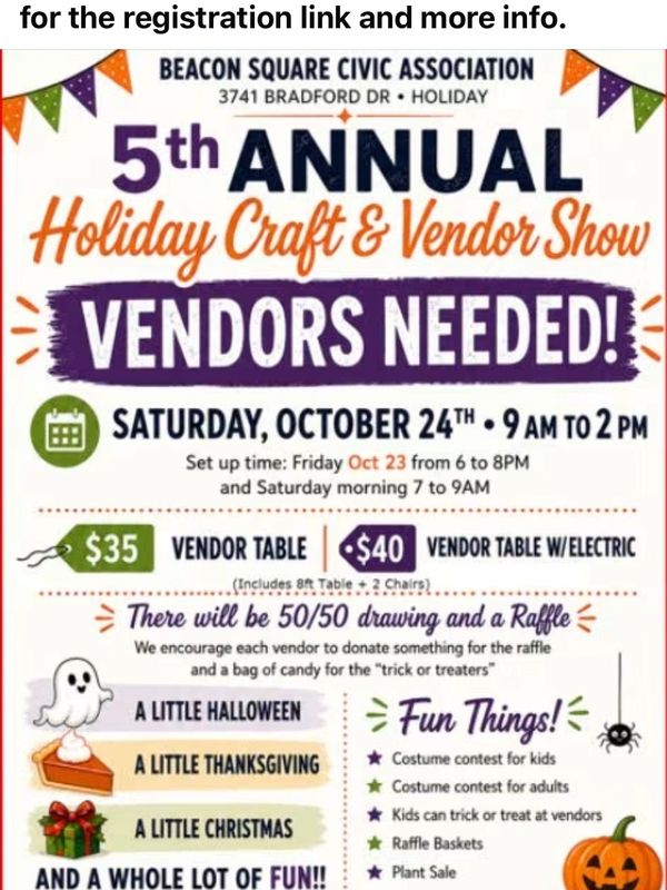 5th Annual Holiday Craft &amp; Vendor Show seeking vendors on Oct 24.