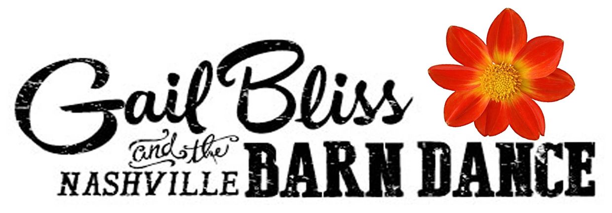 A  logo , with an orange daisy, for "Gail Bliss & The Nashville Barn Dance" in cursive/country font
