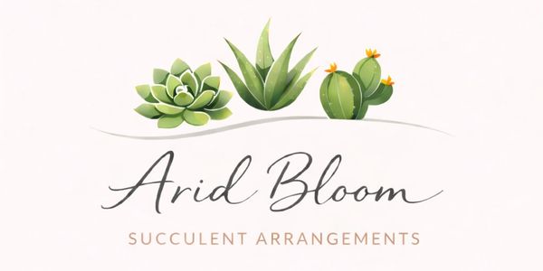 Logo with succulents and text 'Arid Bloom Succulent Arrangements'.