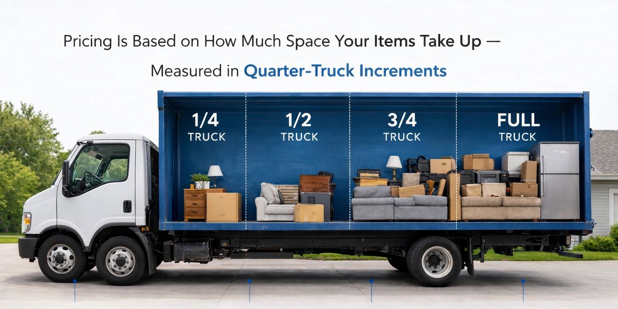 Truck divided into quarter increments showing space for moving items from 1/4 to full truck.