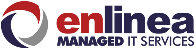 Logo of enLinea Advanced IT Services with red, grey, and blue colors.