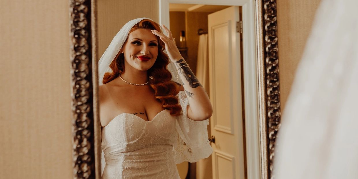 Destination wedding bride gives final look before French Quarter wedding