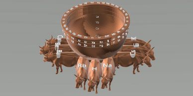 3D model of a molecular or atomic structure with labeled elements.