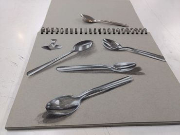 "Spoontacular" Charcoal on grey toned paper. 