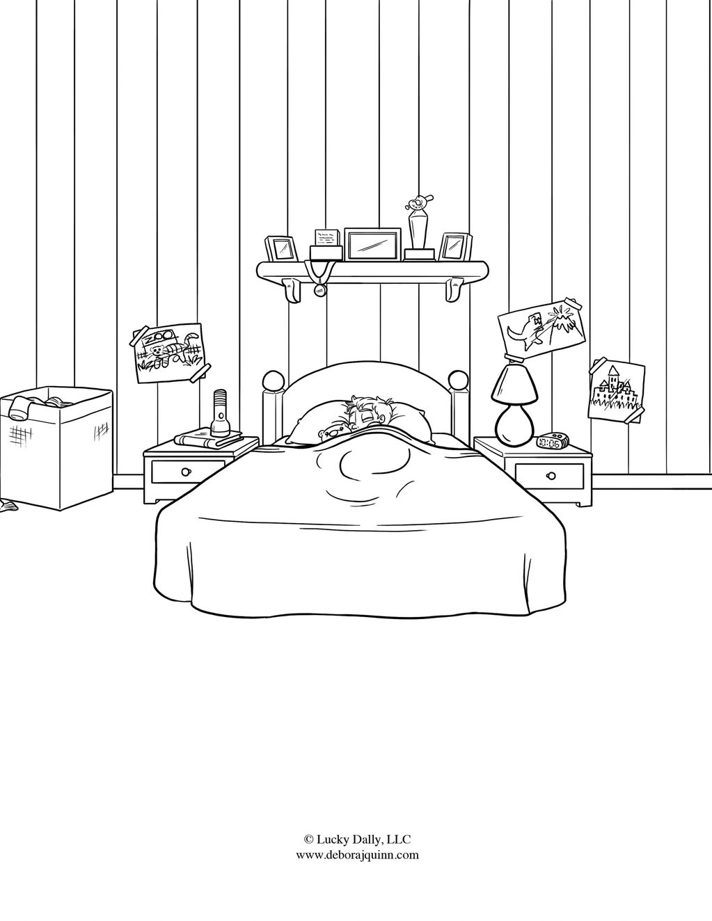 Child sleeping in bed with teddy bear in a cozy bedroom.