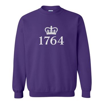 Purple sweatshirt with crown and 1764 design.