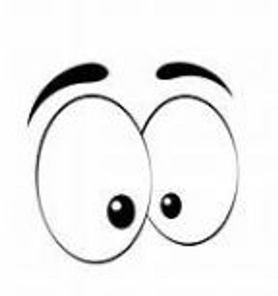 Cartoon eyes with raised eyebrows.