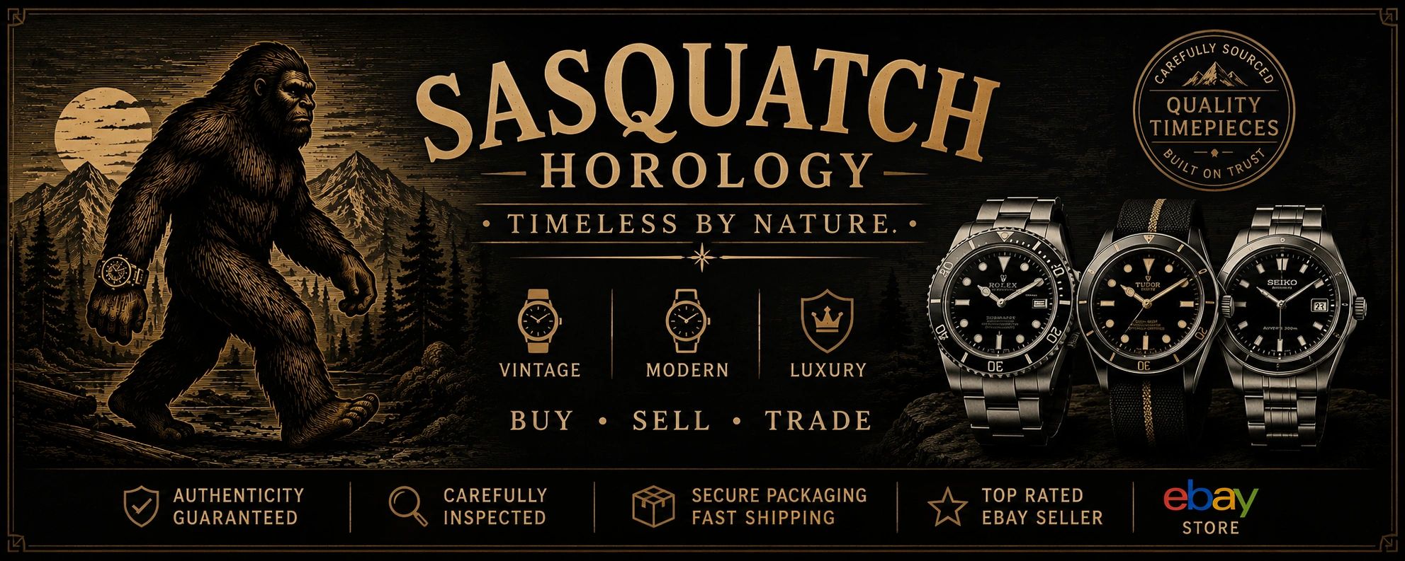 Sasquatch Horology watch banner advertisement.

