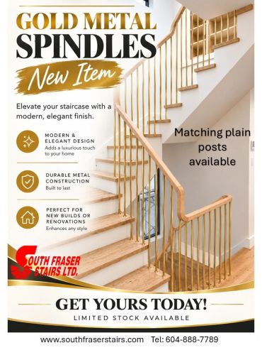 Gold metal spindles for staircases with modern design.