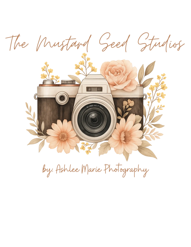 Vintage camera adorned with soft pastel flowers and elegant script text.