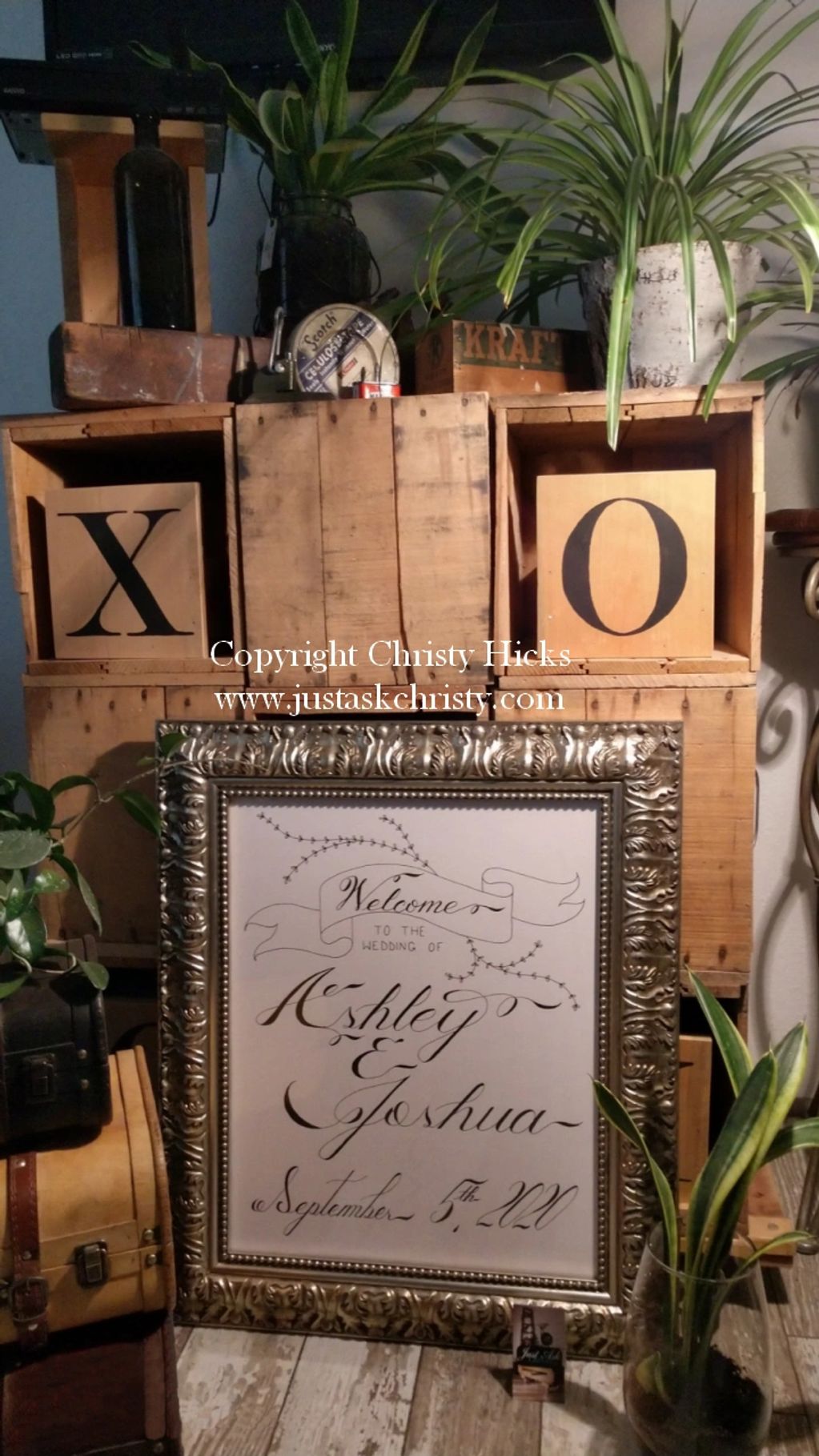 Calligraphy and hand lettered wedding ceremony sign.