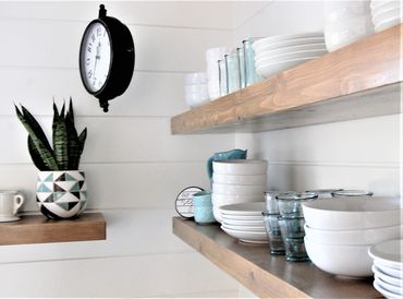 kitchen remodel open shelves floating