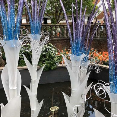 Blown glass sculpture in the fountain at Riverbanks Zoo and Gardens