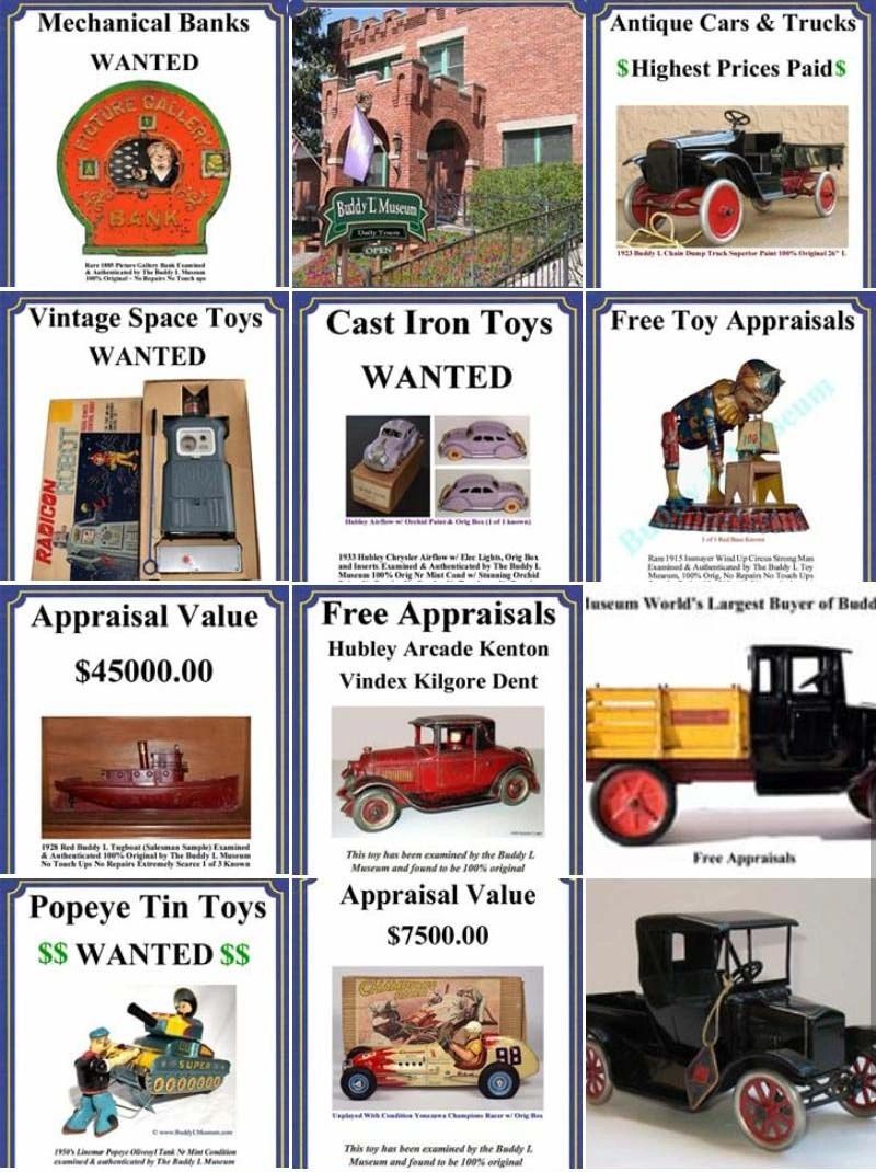 https://freetoyappraisals.com offering free toy appraisals Buying old toys, Buddy L, Marx, Sturditoy