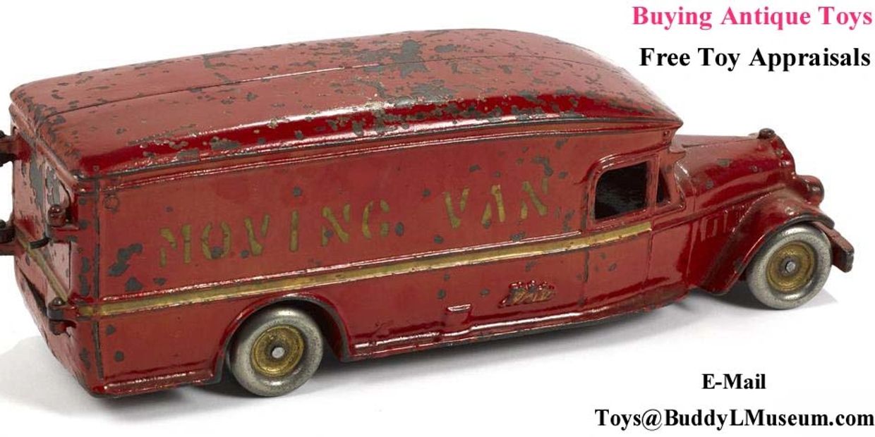 buying antique toys free toy appraisals arcade cast iron moving van antique toy prices buddy l truck