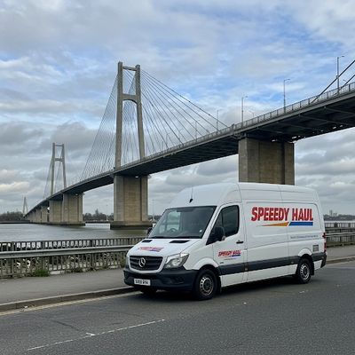 Speedy Haul Couriers Delivery Van in front of Dartford Queen Elizabeth bridge at Darftord crossing