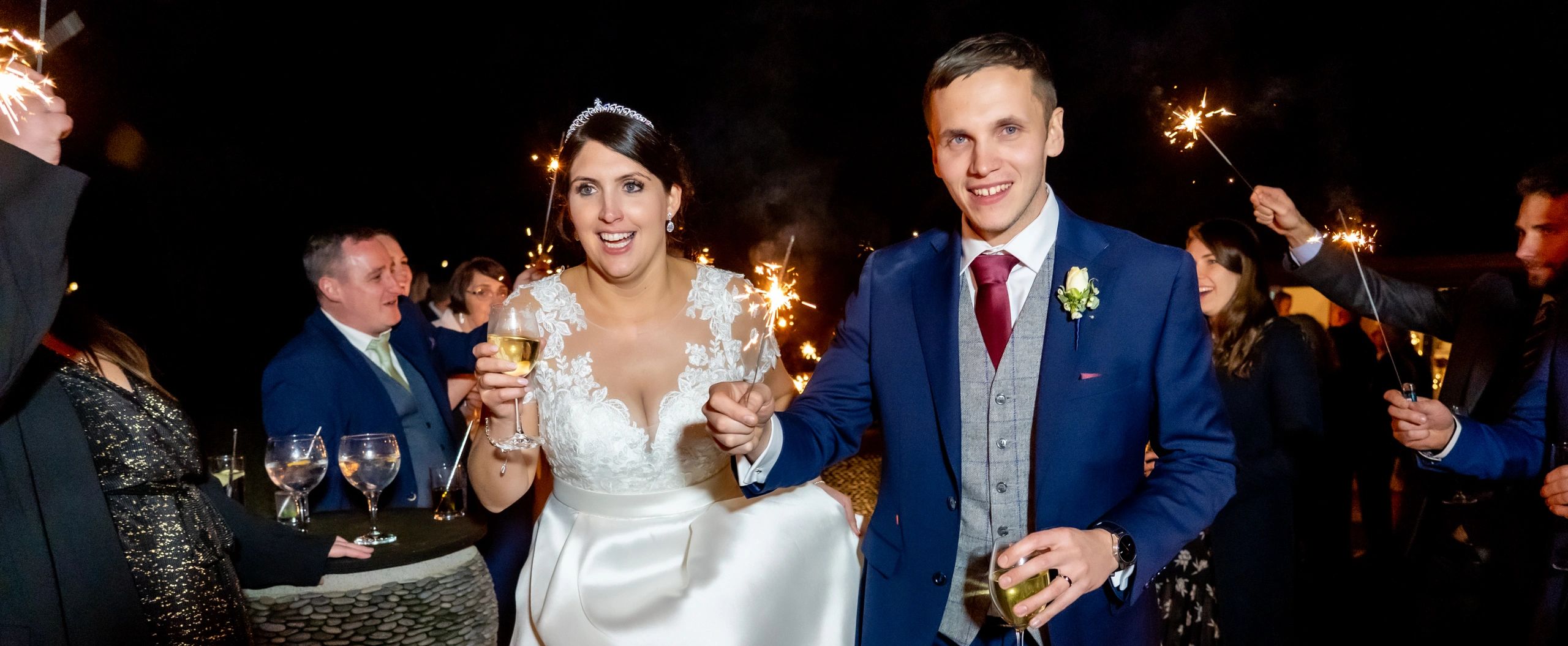 Contemporary reportage natural wedding photograph bride groom sparklers photo Berkshire Newbury