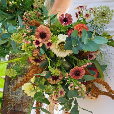 Documentary wedding photography autumn bouquet elopement wedding Carmarthenshire Wales