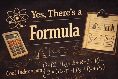 Illustration of a scientific formula with calculator and charts on a clipboard.