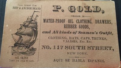 Solve the Mystery - who is P.Gold? This business card was passed down through Aaron Gold descendants