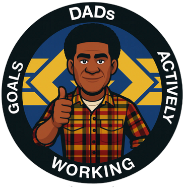 Cartoon of a man giving thumbs up with text promoting actively working dads goals.