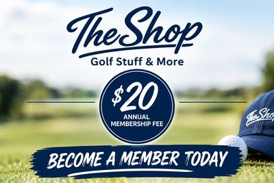 Advertisement for golf membership with a $20 annual fee.