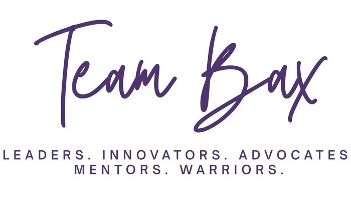 Logo with 'Team Bax' and words describing leadership and advocacy.