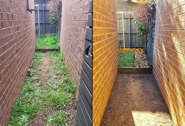 Before and after of pathway tidy up and weeding