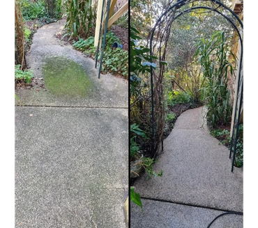 Before and after of pathway pressure washing