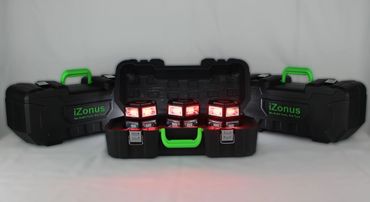 Hard case set of red iZonus Pro Series lights.  Hard case holds up to 9