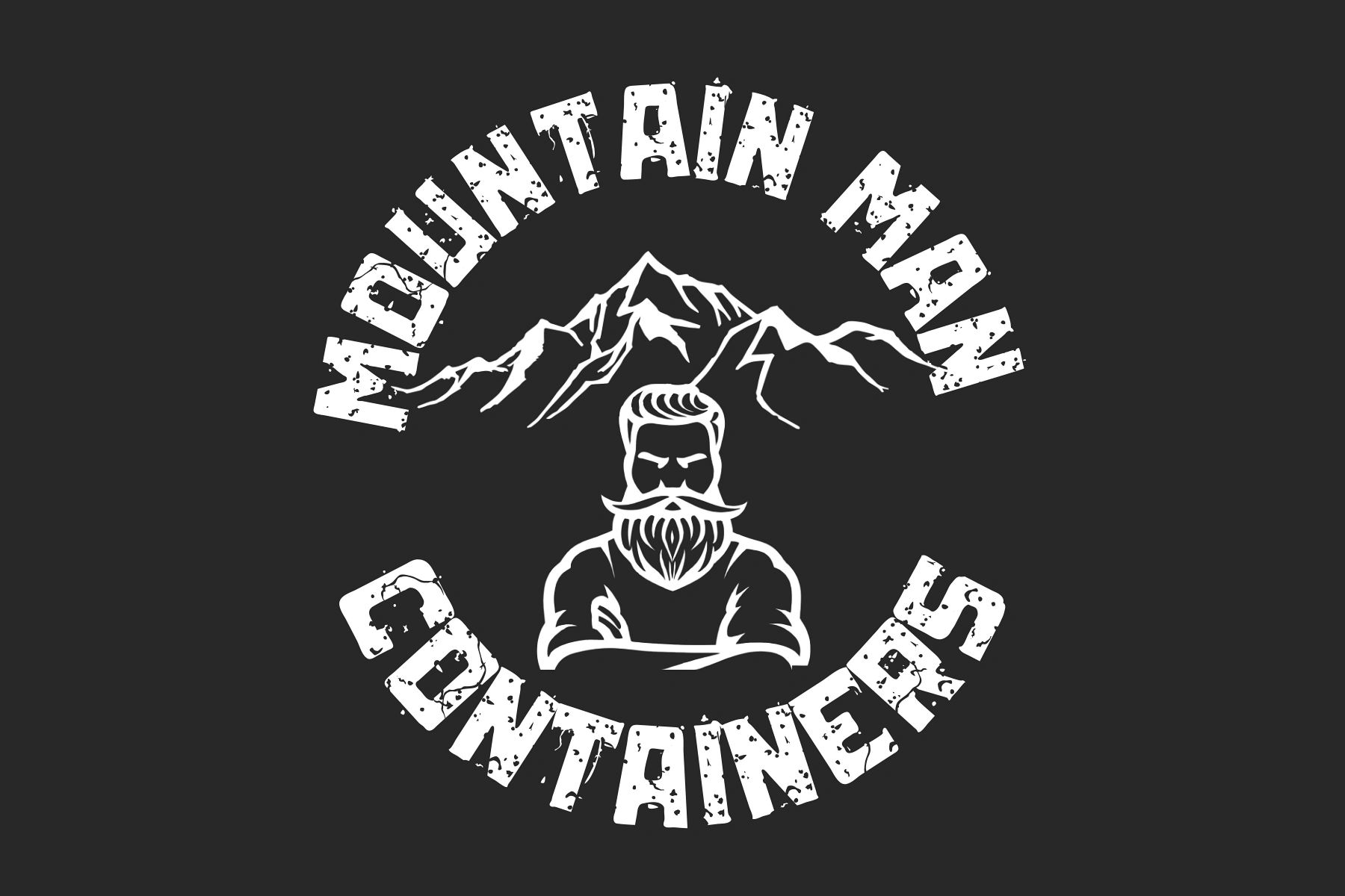 Logo of Mountain Man Containers with mountains and a bearded man.