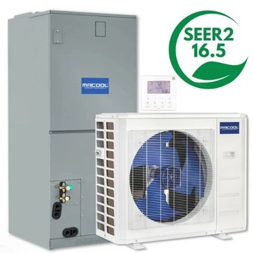 MRCOOL HVAC system with SEER 2 rating of 16.5.