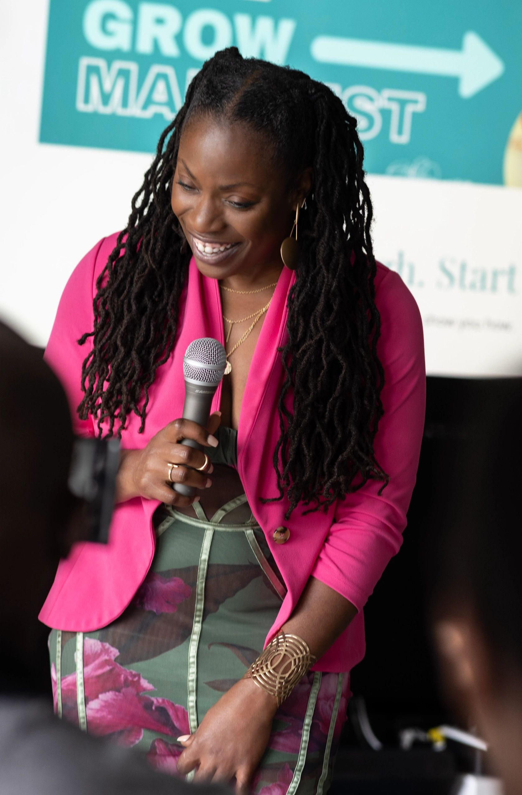 Marsha Kerr Talley speaking with a microphone