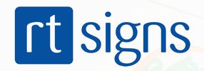 Logo for RT Signs with blue and white colors.