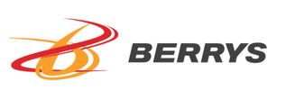 Abstract orange and red swoosh logo with the word BERRYS.