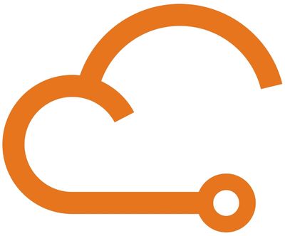 Two orange arcs with a connecting line underneath to show the connection with the tech cloud.