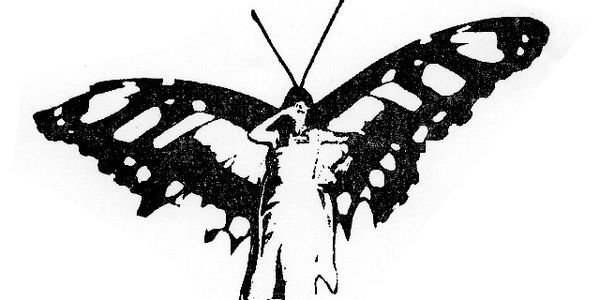 rubber art stamp of a woman with butterfly wings