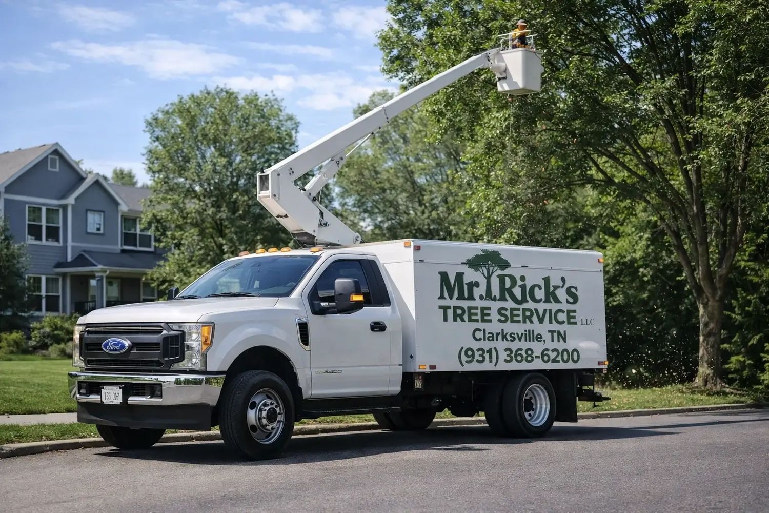 Bucket truck trimming a tree in Clarksville, TN
