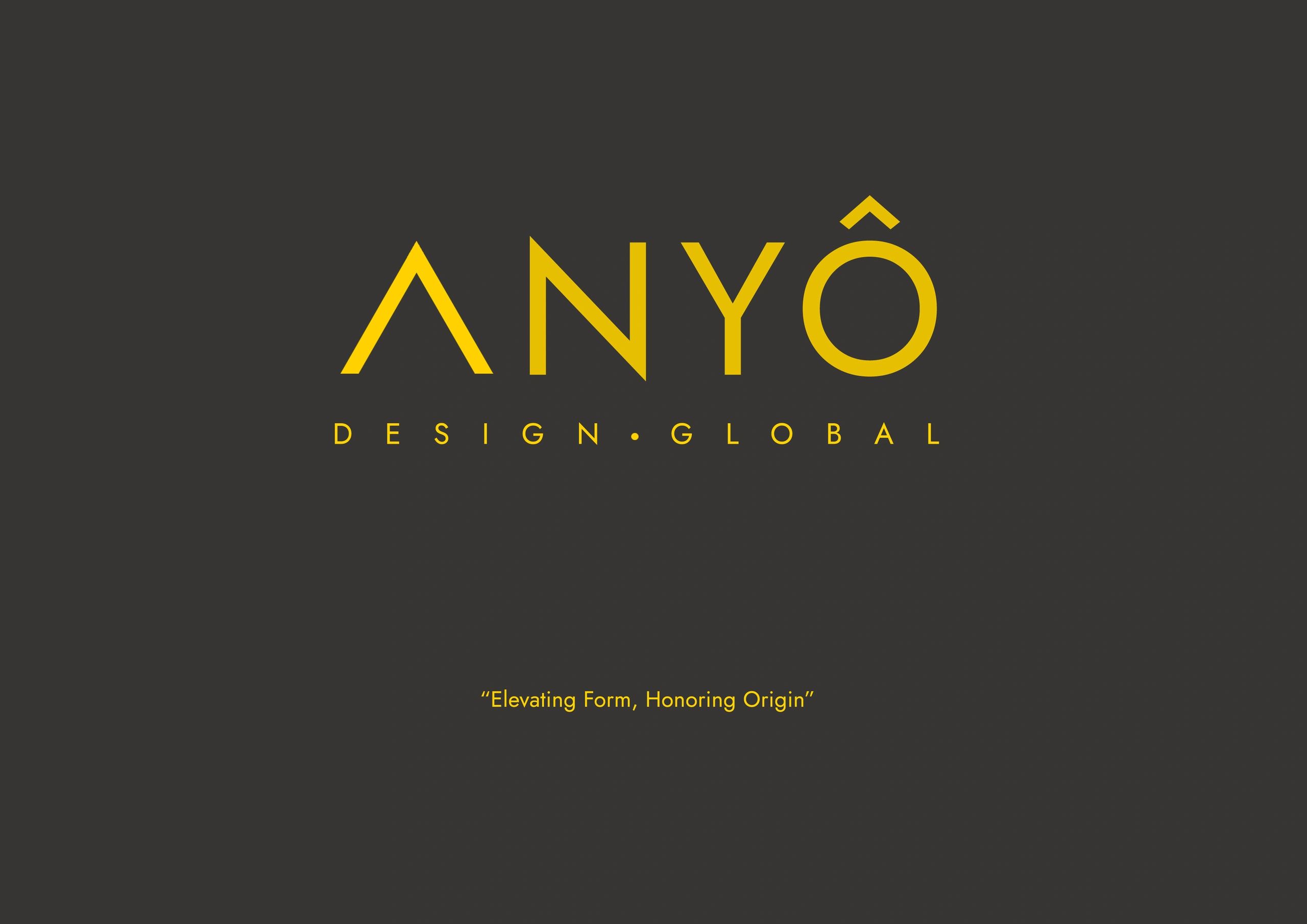 Anyo Design Global logo with tagline on dark background.