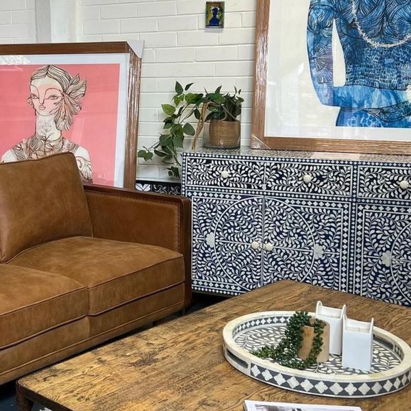 Bone Inlay sideboard with designer premium coach and solid wood coffee table limited edition print