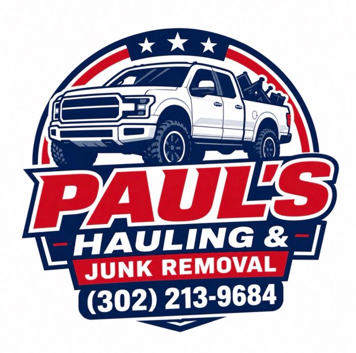 Logo for Paul's Hauling & Junk Removal with phone number.