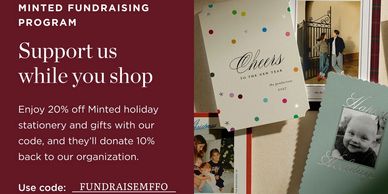 Fundraising promo for discount on Minted holiday stationery.