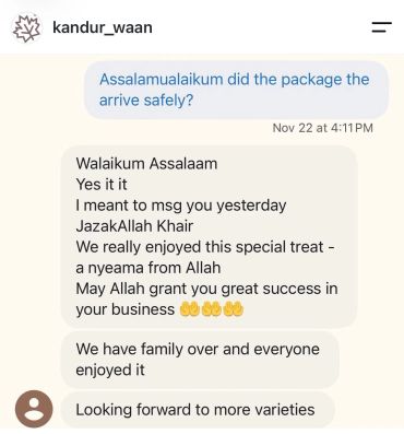 A thankful customer confirms safe package arrival and expresses gratitude.