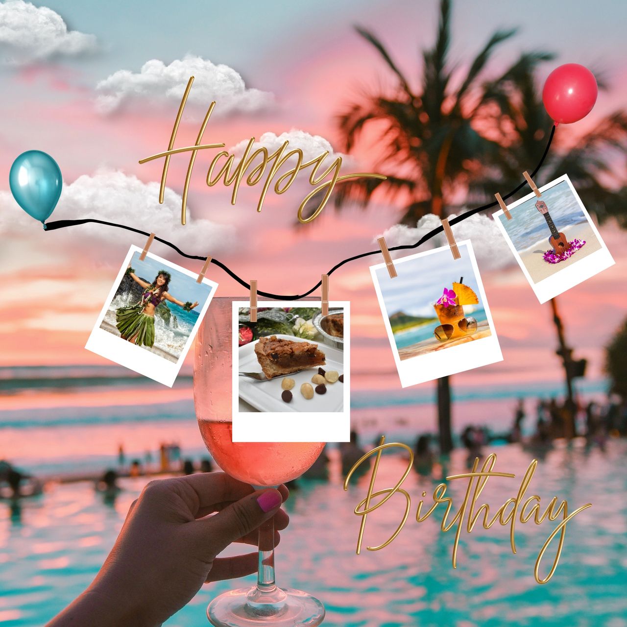 Birthday Wishes Around the World: Slice of Aloha - Every Language, image size:1280x1280