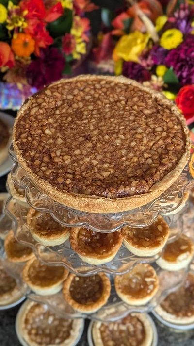 Hawaiian Macadamia Nut Wedding Pie Cake tiered with tarts and bites Made In Hawaii from Scratch