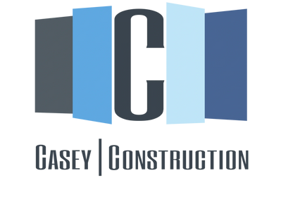 Casey Construction logo with stylized blue panels and bold lettering.