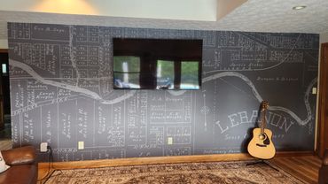 Printed vintage map on textured wall vinyl.