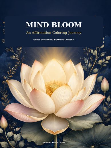 A glowing lotus flower with affirmation text.